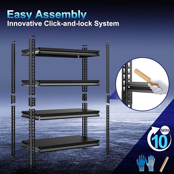 Adjustable Garage Storage Shelves, 35.4''W Garage Shelving Heavy Duty Loads 1280LBS, Metal Industrial Utility Shelf for Warehouse, Kitchen, Laundry Room,35.4" W x 15.7" D x 66" H,Black