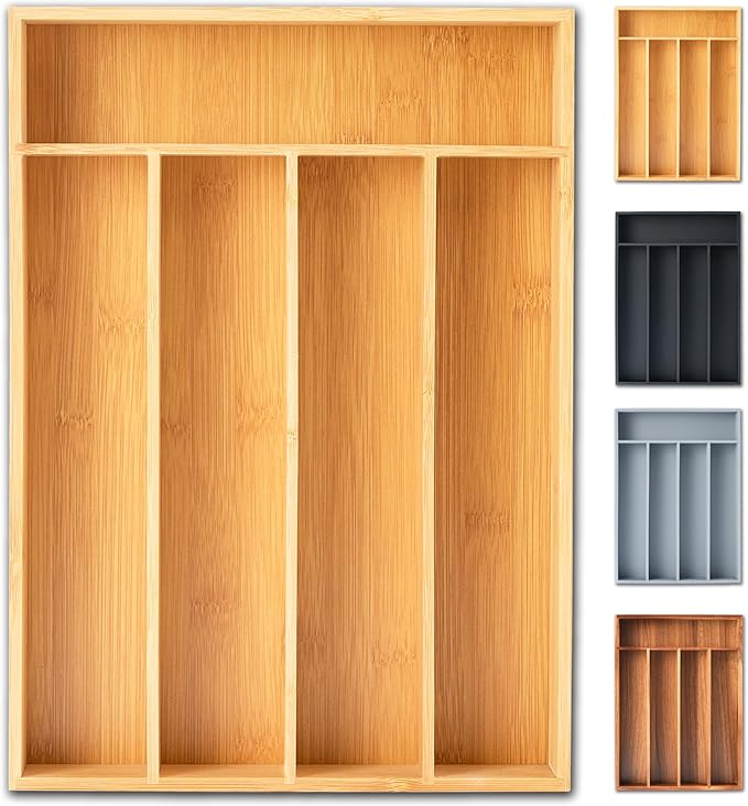 Silverware Organizer, 10 Inch Utensil Organizer Kitchen Drawer Organizer Bamboo by Sunbreath