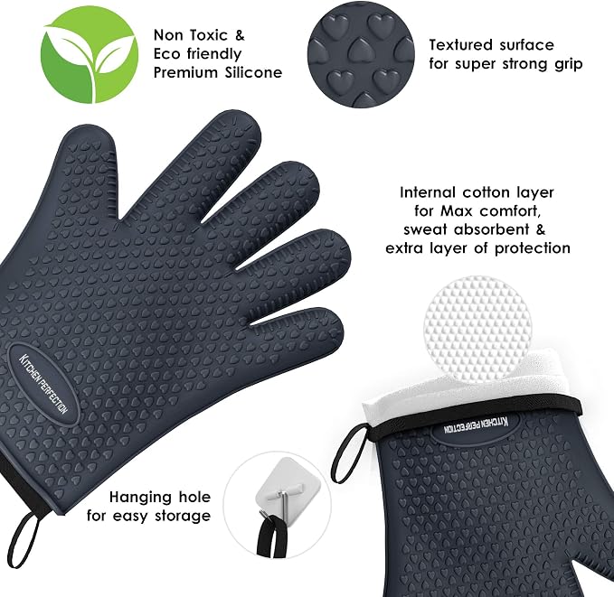 KITCHEN PERFECTION Silicone Smoker Oven Gloves -Extreme Heat Resistant BBQ - Image 6