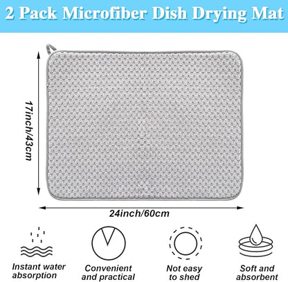 2 Pack Microfiber Dish Drying Mat, 24*17 inch Absorbent Dish Drainer Kitchen - Image 2