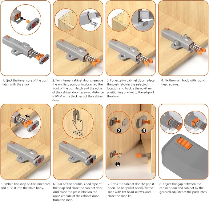 Push to Close Cabinet Latch, Jiayi 10 Pack Push Open Hardware, Cabinet Press - Image 8