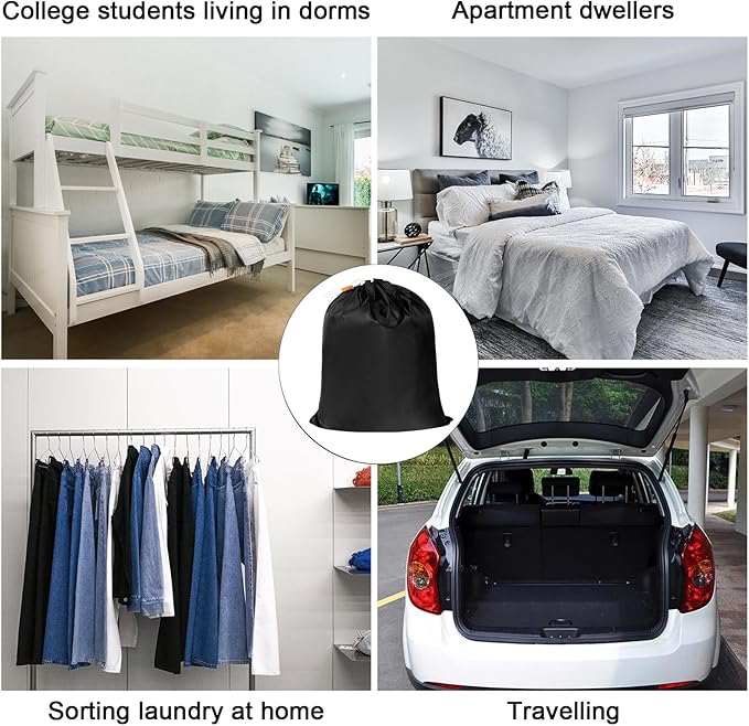 Polecasa Small Heavy Duty Laundry Bag with 130gsm Tear Resistant Fabric and Handles, Easy to Carry Durable Dirty Clothes Drawstring Bag, Perfect for College Dorm, Travel, 2 Pack 21”x24”,Black