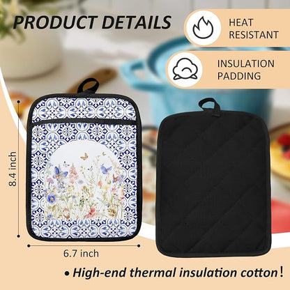 Colorful Wildflowers Floral Oven Mitts Set, Pot Holders - Image 2
