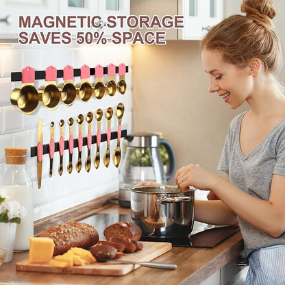 16-Piece Stainless Steel Measuring Cups and Spoons Set, Strong Magnetic Nesting - Image 3