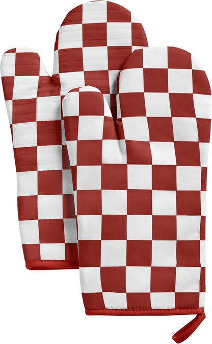 Ohocut Red Checkered Oven Mitts Heat Resistant, Vintage Retro Checkerboard Cute by Ohocut