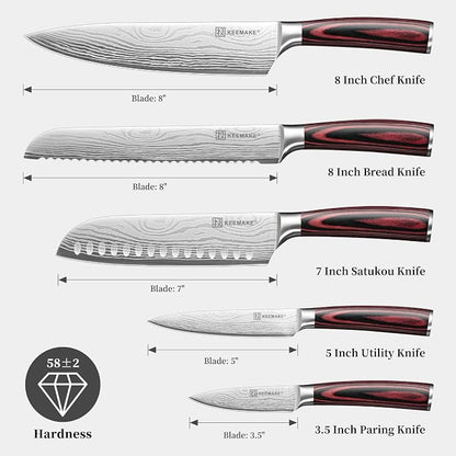 KEEMAKE Knife Set 5 Pieces, Professional Kitchen Knife Set, High Carbon - Image 3