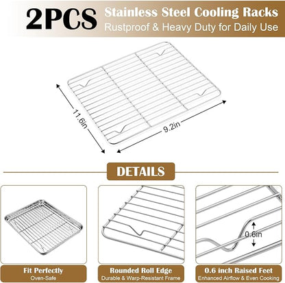 E-far Baking Sheet with Wire Rack, Stainless Steel Cookie Sheets Pan & Cooling - Image 3
