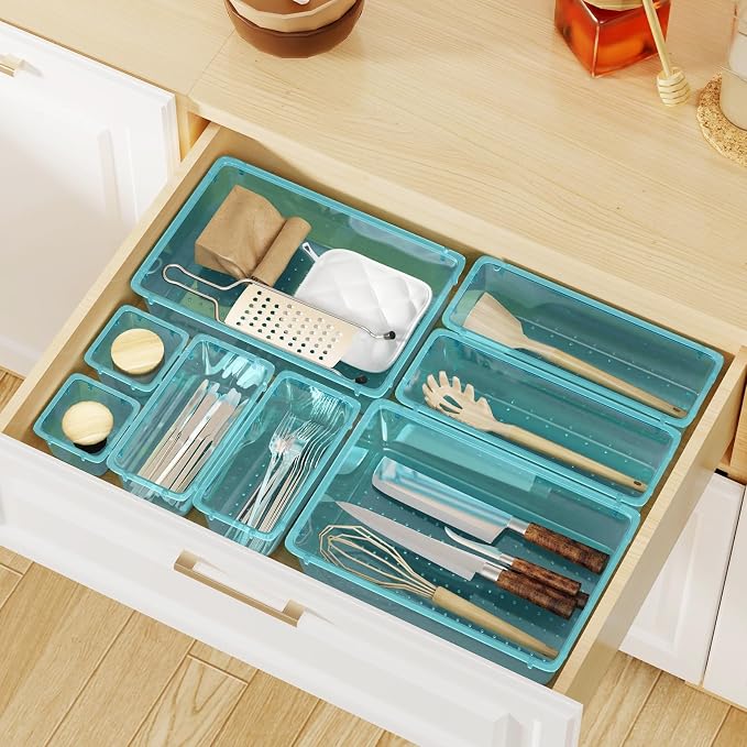 WOWBOX 24 PCS Plastic Drawer Organizer Set, 4 Sizes Desk Drawer Organization - Image 7