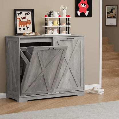 Double Tilt Out Trash Can Cabinet, Wooden Farmhouse Kitchen Garbage Bin - Image 8