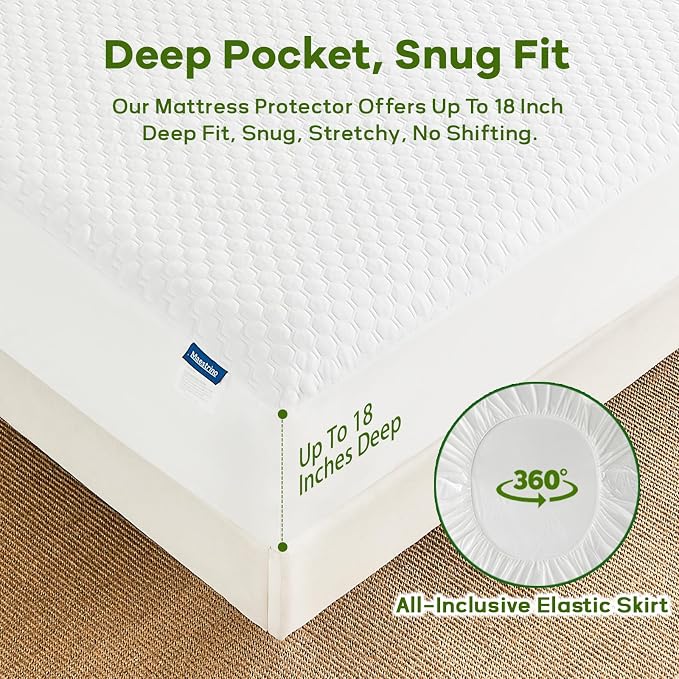 Premium Tencel Full Size Mattress Protector Cover in White, Natural and Skin - Image 6