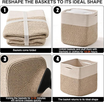 11 Inch Cube Storage Bins, Organizer Woven Cotton Rope Square Baskets - Image 7