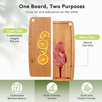 Bamboo Cutting Boards for Kitchen, Carbonized Wood Cutting Board Set - Image 4
