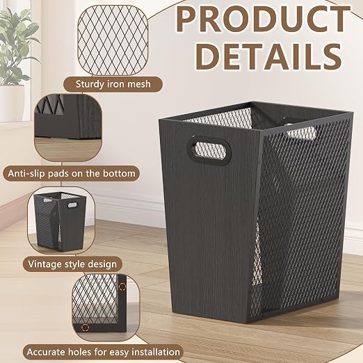 Piskyet Black Office Trash Can for Near Desk, 4.5 Gallon Unique Wood Bedroom - Image 7