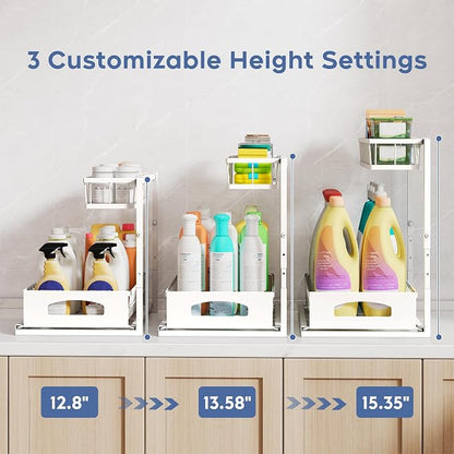 Under Sink Organizer, 2 Pack Height Adjustable Cabinet Organizer - Image 3