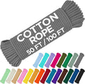 TECEUM Cotton Rope 3/16” (5 mm) – 50 FT – Strong All-Purpose Braided Rope – Natural Cotton – for Crafting, Сamping, Clothes Line, DIY, Indoor & Outdoor Use – Gray