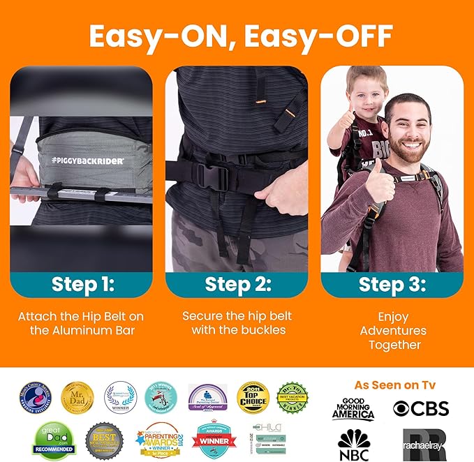 Piggyback Rider Hip Support Belt - Toddler Hiking Carrier’s Hip Belt for Backpack with Buckle Closure - Convenient Parent Support for Trekking, Parks, Events & Travel