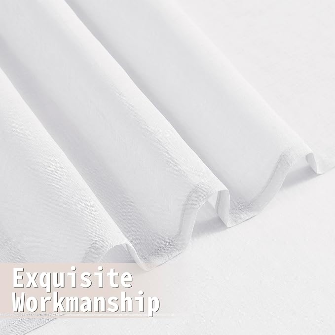 Tollpiz Sheer Door Curtains Closet Linen Textured Curtains Sheer Doorway Light Filtering Voile Rod French Door Pocket Curtain Patio Glass Door, 25 x 72 inches Long, White, Set of 1 Panel