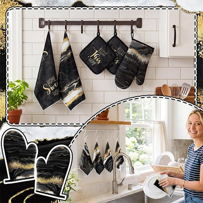 Bencailor 12 Pcs Marble Kitchen Decor and Accessories Sets 4 Black and Gold - Image 4