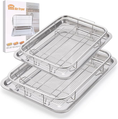 2 Pack Air Fryer Basket for Oven, Large Air Fryer Basket and Tray Stainless by DONGULI