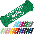 TECEUM Cotton Rope 3/16” (5 mm) – 100 FT – Strong All-Purpose Braided Rope – Natural Cotton – for Crafting, Сamping, Clothes Line, DIY, Indoor & Outdoor Use – Green