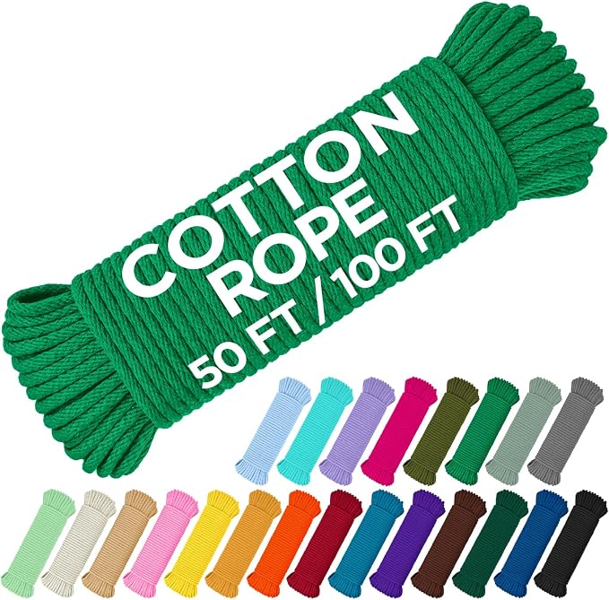 TECEUM Cotton Rope 3/16” – 100 FT – Strong All-Purpose Braided Rope – Natural by TECEUM