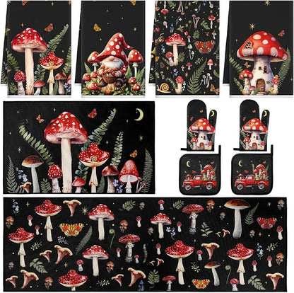 Fourluoo 10 Pcs Kitchen Dish Towels Rugs Oven Mitts and Pot Holders Set by Fourluoo