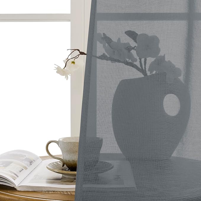 Tollpiz Sheer Door Curtains Closet Linen Textured Curtains Sheer Doorway Light - Image 9