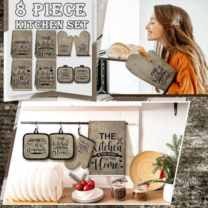 Leinuosen 8 Pcs Kitchen Towels and Oven Mitts Sets Pot Holders Dishcloths Set - Image 2