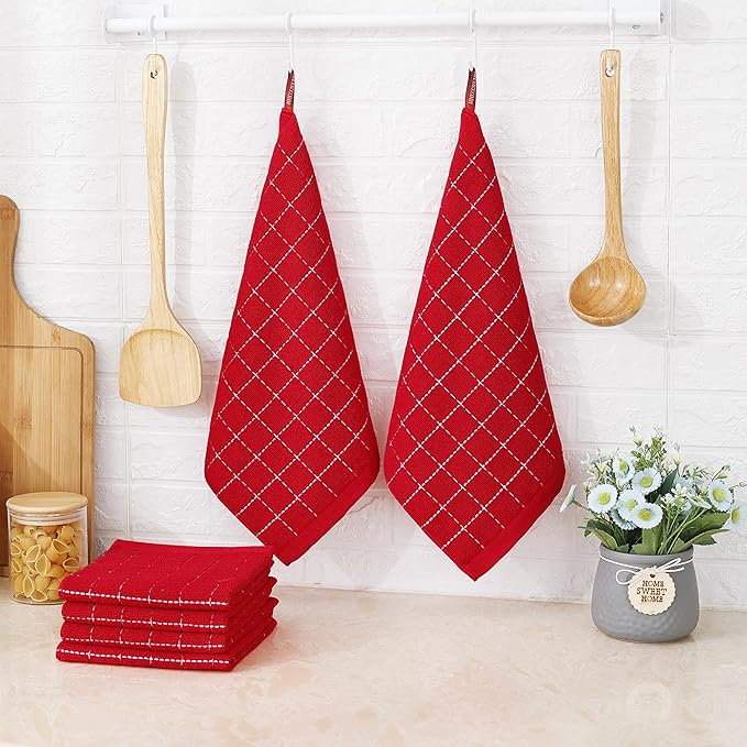 Homaxy 100% Cotton Terry Kitchen Dish Cloths, Ultra Soft and Absorbent Dish Towels for Kitchen, Suitable for Drying and Washing Dishes, 6 Pack, 12 x 12 Inches, Red