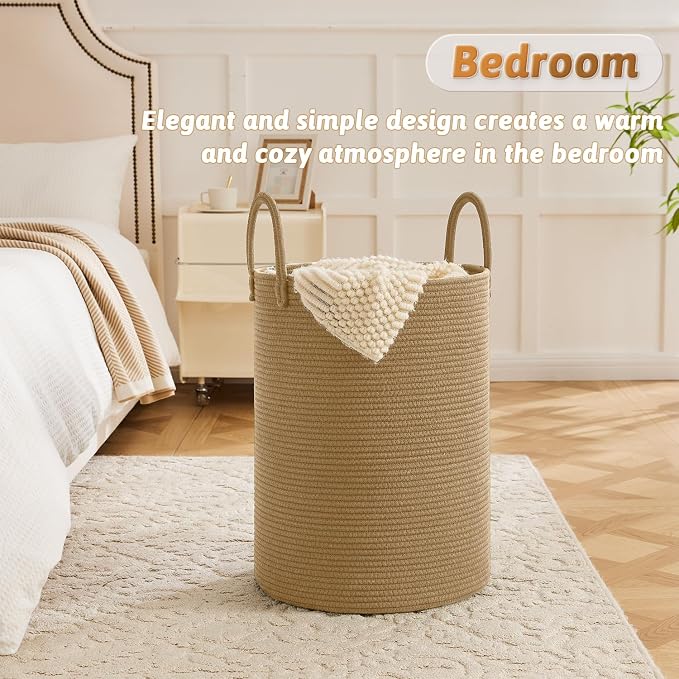 Laundry Basket, Woven Cotton Rope Laundry Hamper, 80L - Image 3