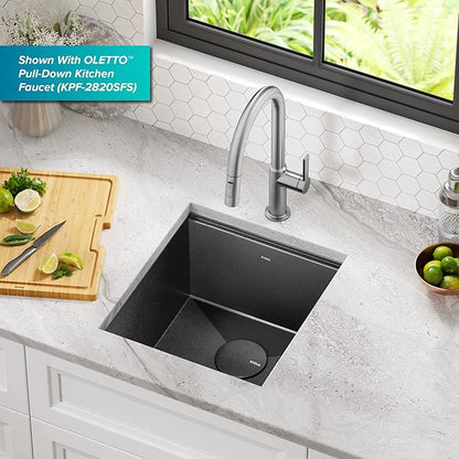 KRAUS Kore Workstation 17-inch Undermount 16 Gauge Black Stainless Kitchen Sink, Single Bowl Kitchen Sink in PVD Gunmetal Finish with Accessories, KWU1101-17-PGM