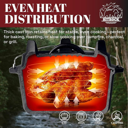 HITROCK Cast Iron Camp Dutch Oven 4QT, Pre-Seasoned Camping Dutch Oven - Image 2