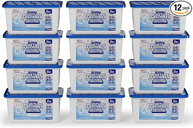W&E Choice Moisture Absorbers, Portable Humidity Absorber Boxes for Your Bathroom, Closet & Car, Dehumidifier with Fragrance Free, 12 Pack