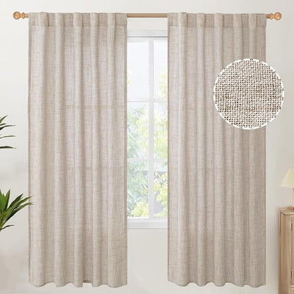 YoungsTex Natural Linen Semi Sheer Curtains 72 Inch Length 2 Panels by YoungsTex
