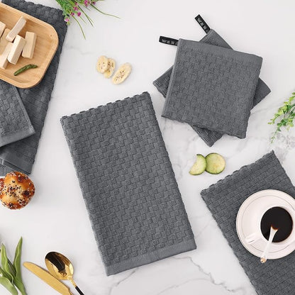 Fintale 100% Cotton Kitchen Towels and Dishcloths Set, 12 x 12 & 15 x 25 Inches - Image 8