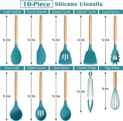 E-far Blue Silicone Cooking Utensils Set, 10-Piece Kitchen Utensils Set - Image 2
