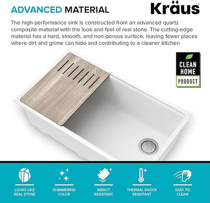 KRAUS Kitchen Sink Bellucci 32” Undermount Workstation Granite, Metallic White, Accessories, KGUW1-33WH