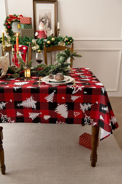 Red Gingham Plaid Christmas Tree Tablecloth - Image 3
