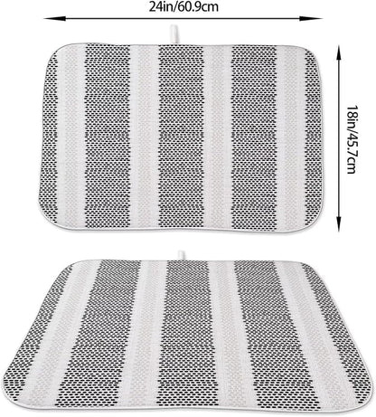 Boho Black Dish Drying Mat 18 x 24 inch Modern Geometry Polka Dot Striped - Image 2