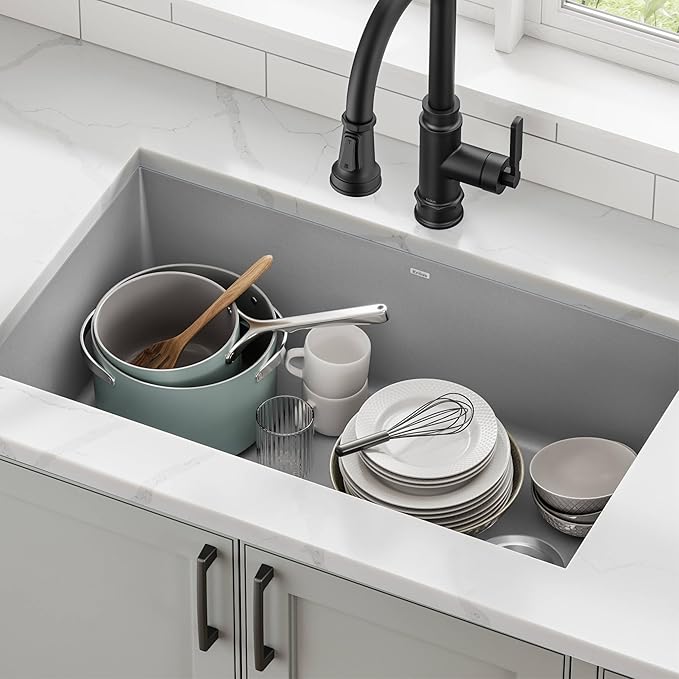 KRAUS Forteza 32-inch Undermount Single Bowl Granite Kitchen Sink in Grey, KGU-55GREY