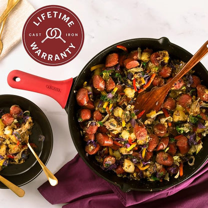 Cuisinel 15" Cast Iron Skillet + Glass Lid Cover + Pan Scraper + Heat-Resistant - Image 6