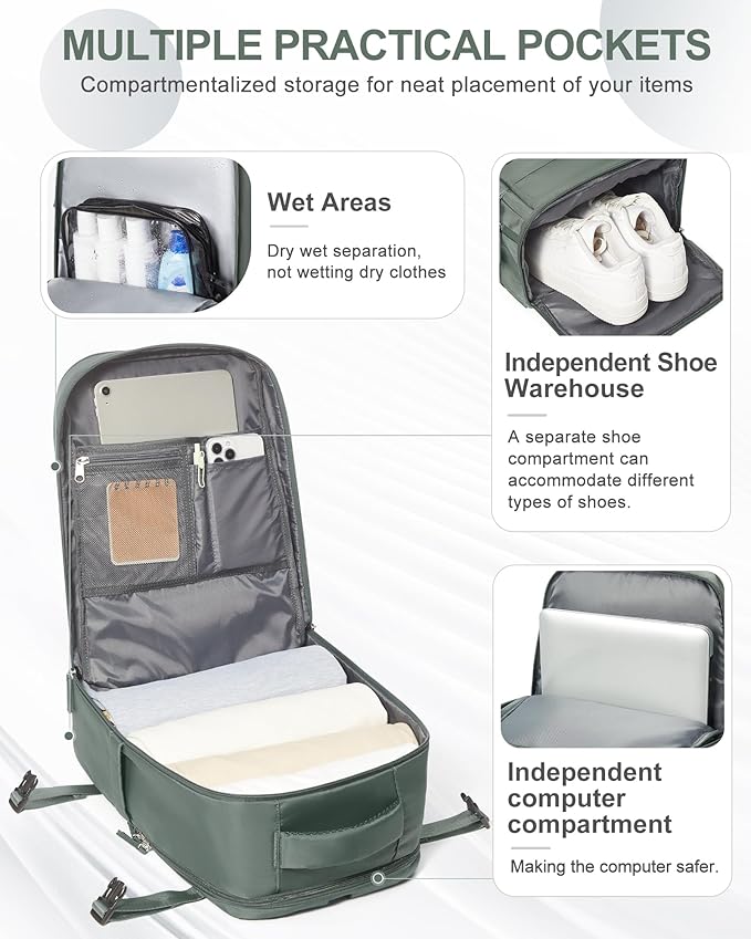 coowoz Travel Backpack Carry On for Women Man Gym Backpack with Laptop Compartment Mochila de Viaje Teacher Personal Item Backpacks Rucksack Airplane Accessories Must Haves Olive Green Small