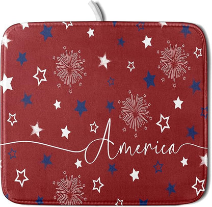 Giwawa 4th of July Dish Drying Mat 16"x18" Patriotic Usa Stars America Firework by Giwawa