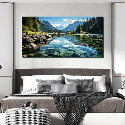 GUGIKA Landscape Wall Art for Living Room, Mountain and Lake Wall-Decor for - Image 4