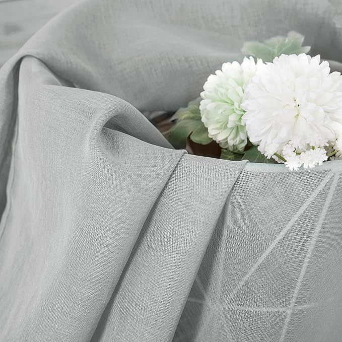 Tollpiz Short Sheer Curtains Linen Textured Bedroom Curtain Sheers Light Filtering Rod Pocket Voile Curtains for Living Room, 54 x 45 inches Long, Silver Grey, Set of 2 Panels