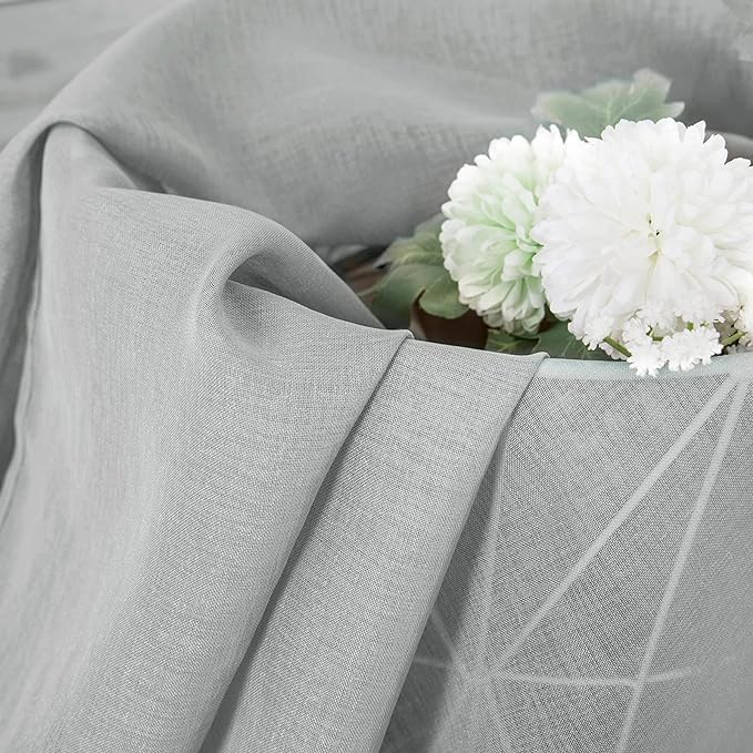 Tollpiz Sheer Curtains Bedroom Linen Textured Curtain Sheers Light Filtering Voile Rod Pocket Curtains for Living Room, 38 x 84 inches Long, Silver Grey, Set of 2 Panels