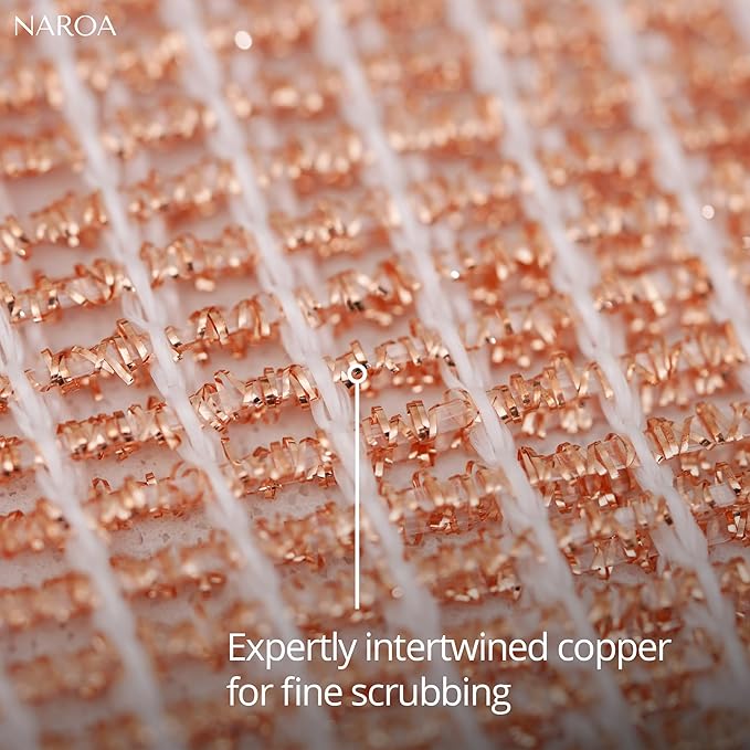 Naroa Copper Scrubbing Pads 3 Pack | 2-Ply Non-Abrasive Metal Mesh Scrubber | Reusable Copper Cleaning Cloth for Stainless Steel, Pots, Pans, Cast Iron | Kitchen Supplies Dishwashing Tools