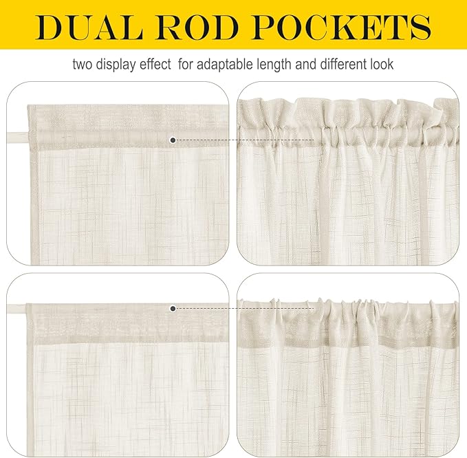 NICETOWN Sheer Door Curtain for Window, Farmhouse French Door Curtain for Front Back Kitchen, Light Flitering Sidelight Curtains Blind for Small Window, 1 Panel, 26" W x 50" L, Beige