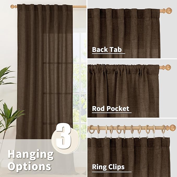 YoungsTex Brown Linen Kitchen Curtains 36 Inch Length, Half Window Drapes Light - Image 6