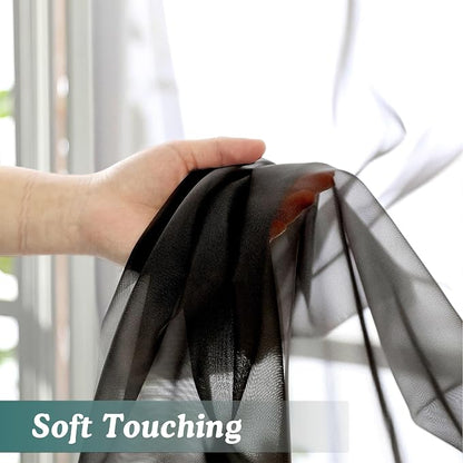 Chyhomenyc Black Sheer Curtains 90 Inches Long 2 Panels, Light Filtering Black - Image 8